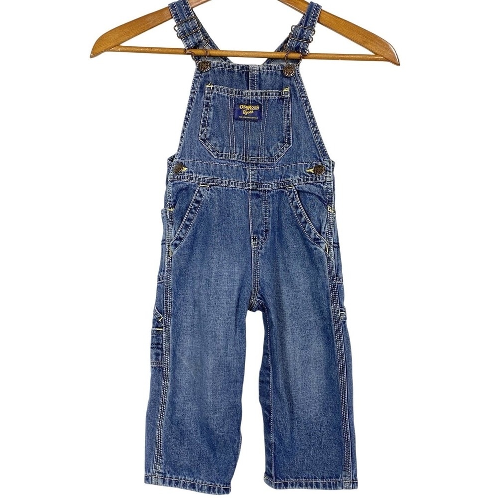VTG 80's Oshkosh B'Gosh 18 Month Vestbak Blue Denim Bib Jean Overalls Snap USA